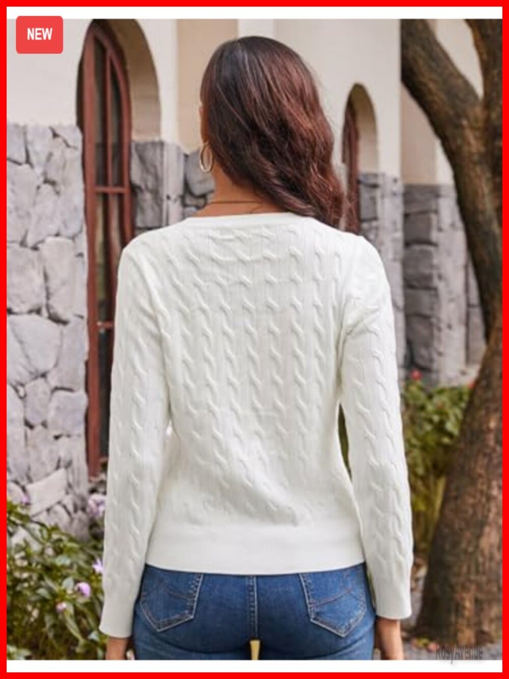 Long Sleeve Button Up Cable Knit Cardigan Lightweight Crewneck Sweater - Picture 4 of 7